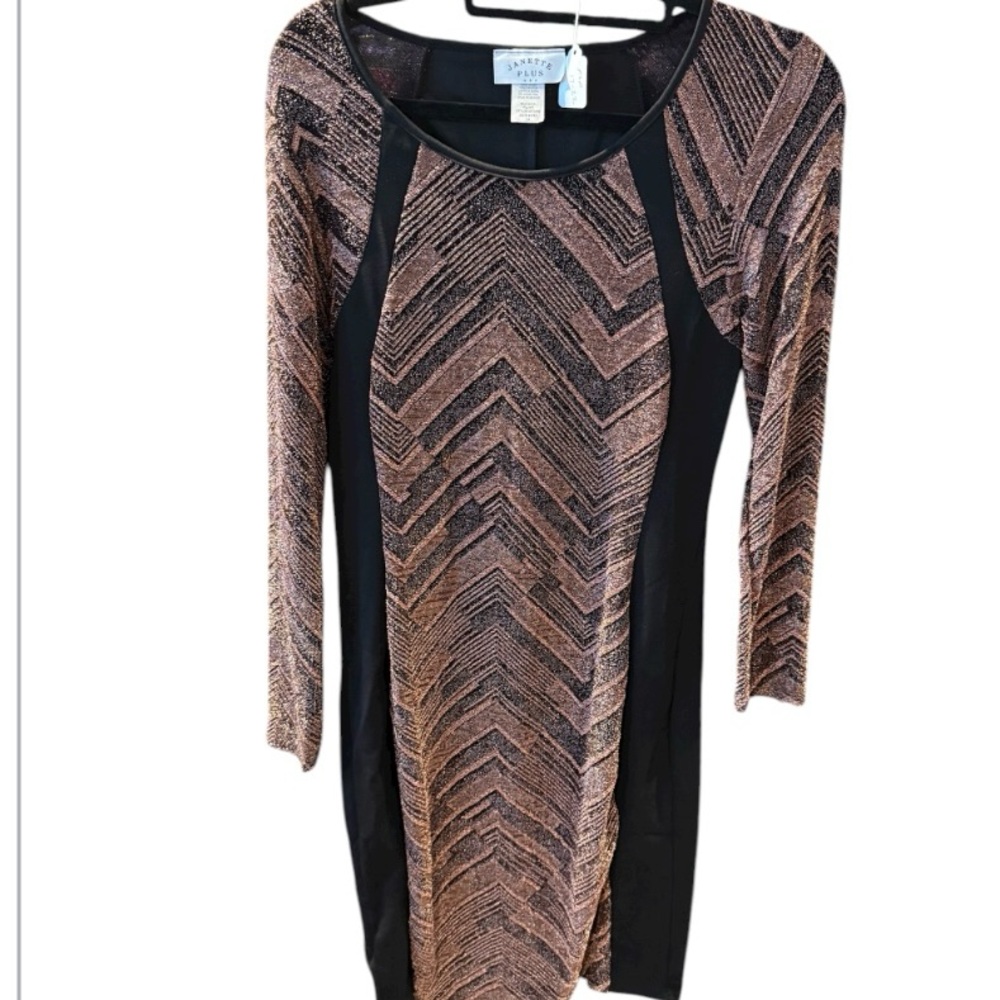 Janette Plus Black and Brown Chevron Dress